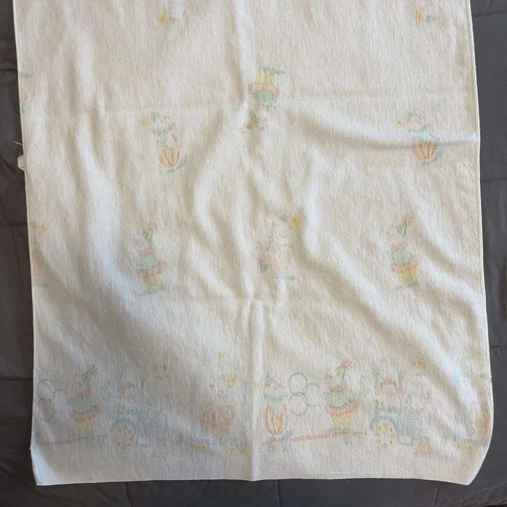 VTG Clown Baby Receiving Blanket Train Floral Colorful Retro Kidcore 60s 70s 80s